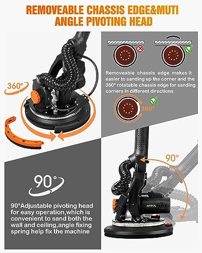 MYTOL 7.2A Drywall Sander with Vacuum, LED, 6-Speed