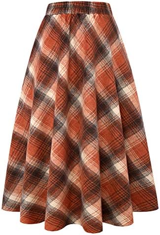 IDEALSANXUN Womens Plaid Wool Skirts Elastic Waist A-Line Pleated Tartan Long Skirts