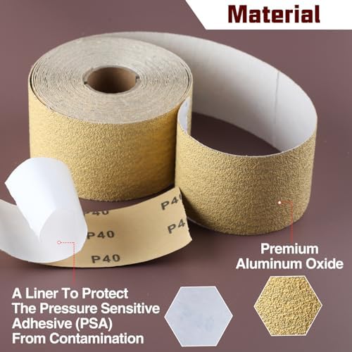 SPEEDWOX 40 Grit Sandpaper Roll Self Adhesive PSA Stickyback Sand Paper 2-3/4" Wide 10 Yard Long Sandpaper Sheets for Automotive & Woodworking Air File Long Board Sanders Metal Plastic Sanding Blocks
