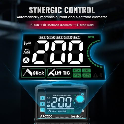 Bestarc Stick Welder, 200Amps Large LED Display ARC/Lift TIG Welding Machine, 110V/220V Dual Voltage, IGBT Inverter Synergic Control Portable MMA Welder Machine with Hot Start, Arc Force and VRD
