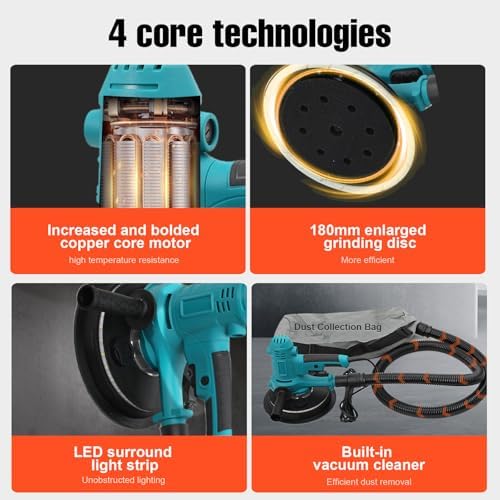 Variable Speed Handheld Electric Drywall Sander with Self-Dust-Extraction