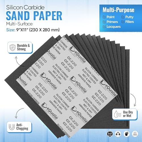 500 Grit Sandpaper Sheets 9 x 11 in Silicon Carbide, Pack of 10, Wet Dry Abrasive Paper for Wood, Metal Prep, Paint Smoothing, Primer Leveling, Automotive Plastic Finish, Drywall Repair