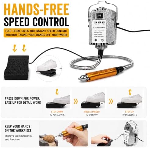 1000W Flex Shaft Grinder, 30000RPM Flex Shaft Rotary Tool with Foot Pedal, Variable Speed Hanging Carver, Metal Flex Shaft, Forward/Reverse for Jewelry Wood Metal