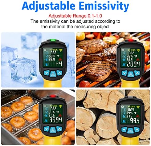 Infrared Thermometer Temperature Gun, -58°F to 1472°F, Digital Laser Thermometer Gun with Probe for Cooking, Pizza Oven, Grill & Engine, IR Thermometer Temp Gun with Adjustable Emissivity & Humidity