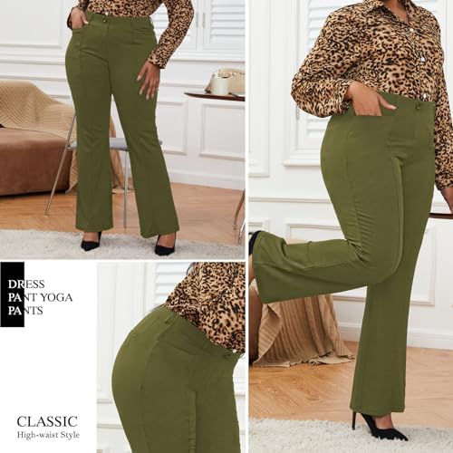 DGD Wrinkle-Free Stretch Dress Pants Plus Size for Women Pull-on Pant Ease into Comfort Office Pant