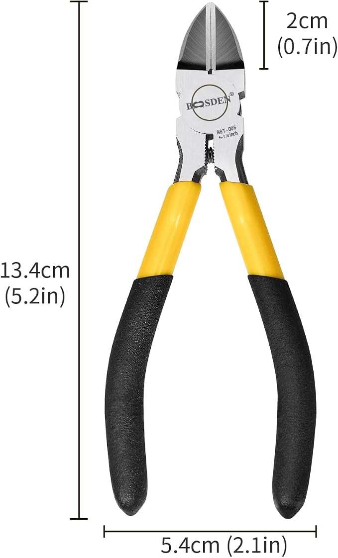 BOOSDEN 5" Wire Cutters, 5 Pack, Precision Cutting Pliers, Ultra Sharp Wire Snips Wire Clippers, Spring Loaded Flush Cutter, Diagonal Cutting Pliers for Jewelry Making Crafting, Wire Cutters Set