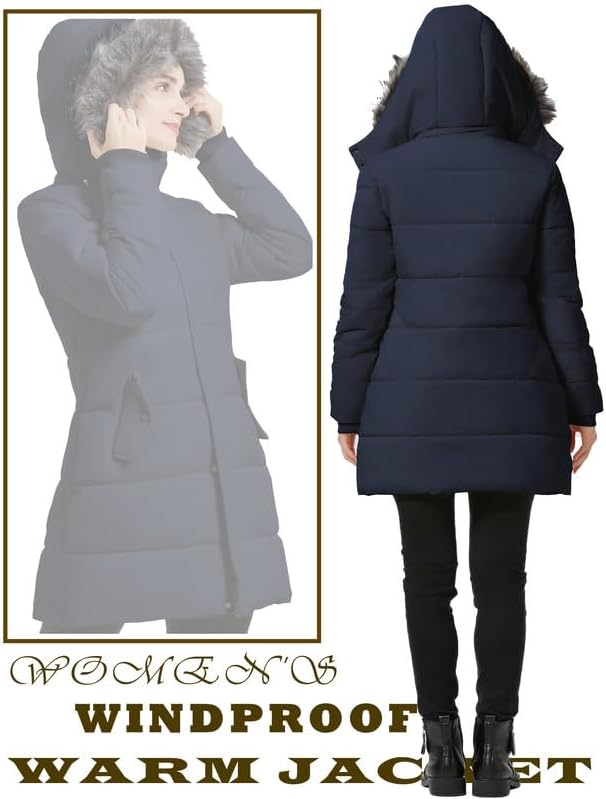 GGleaf Women's Winter Puffer Coat with Removable Fur Hood Warm Snow Jacket