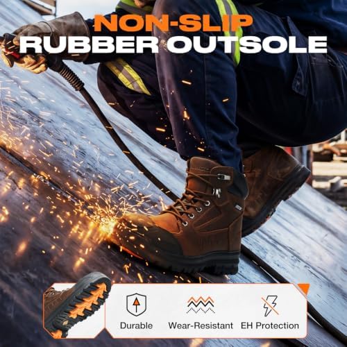 NINGO Steel Toe Work Boots for Men with TPU Protective Cap, 6 Inch