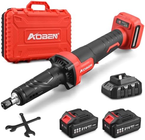 AOBEN Cordless Die Grinder, 25,000 RPM Electric Straight Grinder Tool with 2 x 4.0Ah Batteries & Charger, 1/4" Collet, 3-Speed Heavy-Duty for Metal Grinding, Polishing, Welding Repair, Tool Case