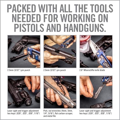 Real Avid Gun Tool Edge Pistol – Compact EDC Multitool with 2.6 Inch Knife Blade, Hex Keys, 3/32" Pin Punch, Nut Wrenches, Tap Hammer and Pick - Everyday Carry Tool for Sight Adjustments & Disassembly