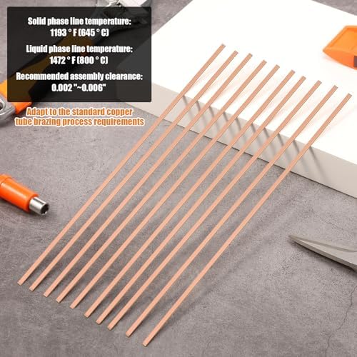 20 Sticks 15% Silver Brazing Rods AWS BCuP-5 15% Silver Solder Phos Copper Brazing Alloys Flat Welding Rods 0.050"x1/8"x10" for HVAC Refrigeration Air Conditioning Cold Storage Equipment (20 Pcs)