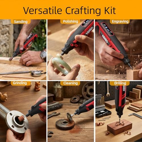 Mini Cordless Rotary Tool,5-Speed 30000RPM,Power Rotary Tool Kit 4V Type-C Charging with Digital Display, 100 Accessories for Sanding,Polishing,Engraving,Carving, DIY Crafts (RED)