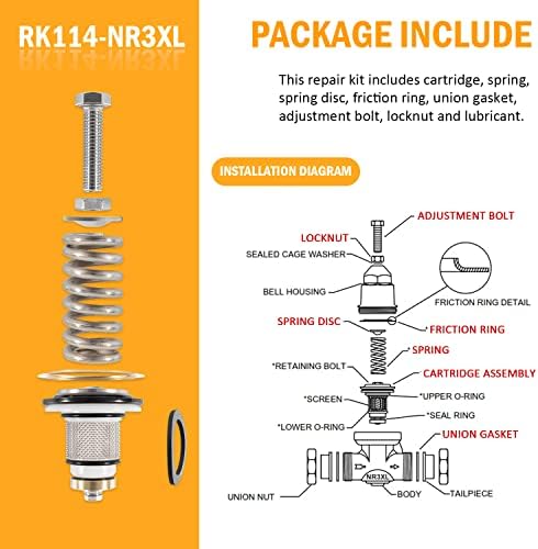 RK114-NR3XL Pressure Reducing Valve Repair Kit Replacement for Models NR3 and NR3XL Pressure Regulator Valves 1-1/4''