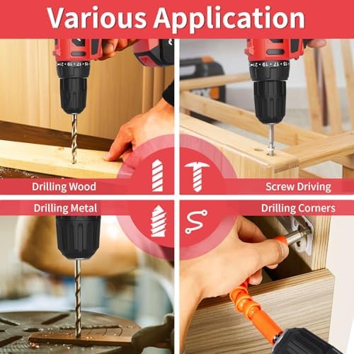 PULITUO 20V Cordless Drill Set, 2 Batteries Electric Screwdriver, 30Nm Power Drill Driver, 21+1 Torque, 2 Speed, 3/8"Keyless Chuck, power Drill with LED Light, Drill Driver Kit for Home (Red)