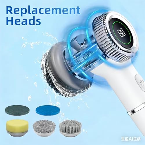 Layver Electric Egg Cleaner Brush Rechargeable Powerful Egg Washer for Fresh Eggs & Vegetable Brush with Battery Level Display,3 Speed Settings + 5 Replaceable Heads,Waterproof Design (White)