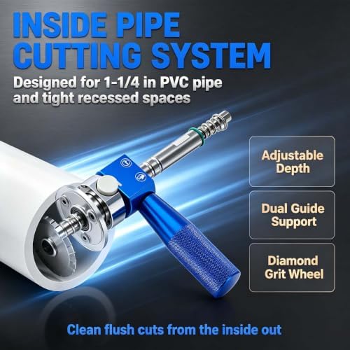 1-1/4" PVC Inside Pipe Cutter Internal Cutting Tool, Diamond Wheel Grinding Disc for Precise Internal PVC Cuts, Metal Guide and Adjustable Depth Control，Blue