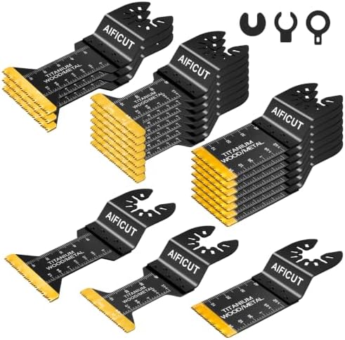 AIFICUT 20 PCS Titanium Oscillating Saw Blades,Universal Multitool Blades for Metal Nails Hard Material and Wood Plastic,Multi Tool Blades Kits Fit Dewalt Bosch Milwaukee Ryobi