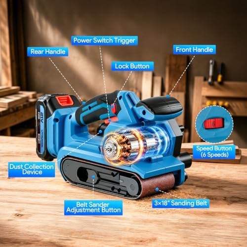 3"x18" Cordless Belt Sander Kit - 2 * 2.0Ah Batteries & Charger