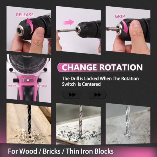 KingTool 276-Piece Tool Set Kit with 12V Cordless Power Drill (Pink)