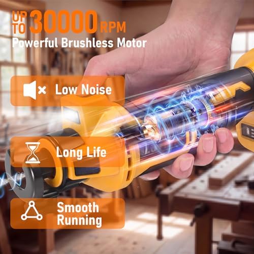Cordless Drywall Cut-Out Tool, Brushless Rotary Saw Compatible With Dewalt 20V Battery, 28000 RPM 6-Speed Adjustable Depth, Compact Spiral Tool for Drywall Sheetrock Wood Cutting (Black)