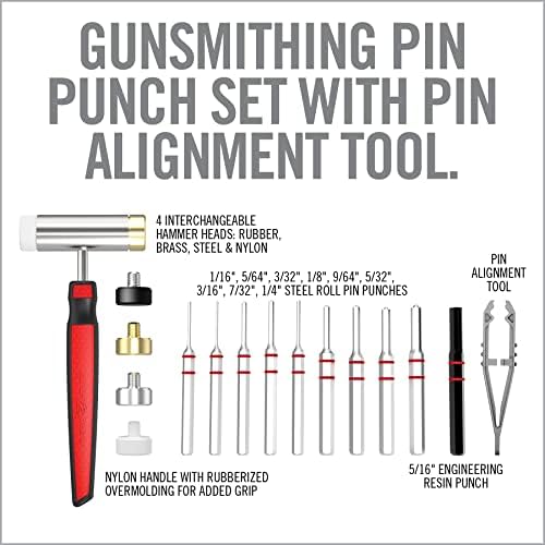 Real Avid Accu-Punch Hammer & Roll Pin Punch Set – Armorers Tool Kit with Small Hammer, 4 Interchangeable Heads, Roll Pin Punch Tools, Pin Starter & Kickstand Case for Organization