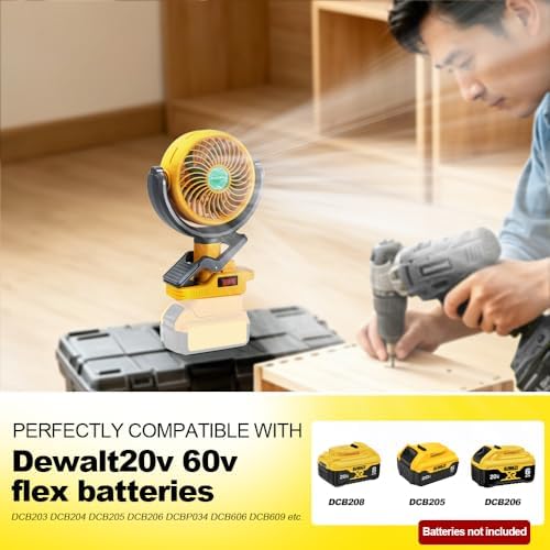 Portable Clip Fan Compatible with Dewalt 20V Battery(Tool Only)
