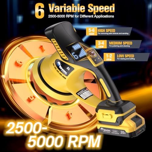 Brushless Car Buffer Polisher, 6 Inch Cordless Car Buffer Polisher Kit Dual Action Random Orbital Polishing with 6-Speed 2300-6000RPM for Auto Detailing, Waxing & Paint Correction