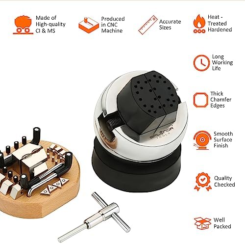 Splenor Tools 5" Engraving Block & 34 Attachment Kit - Ball Vise for Jewelry Engraving - Diamonds & Stone Setting Tool