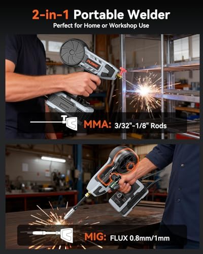2 in 1 MIG and Stick Welder: 250A Handheld Portable Welding Machine, 110V Gasless Flux Core Wire Feed Welder & MMA ARC Welder Gun, 3.97lb w/LCD Display, for .032"/.040" Wire and 3/32"-1/8" Rod