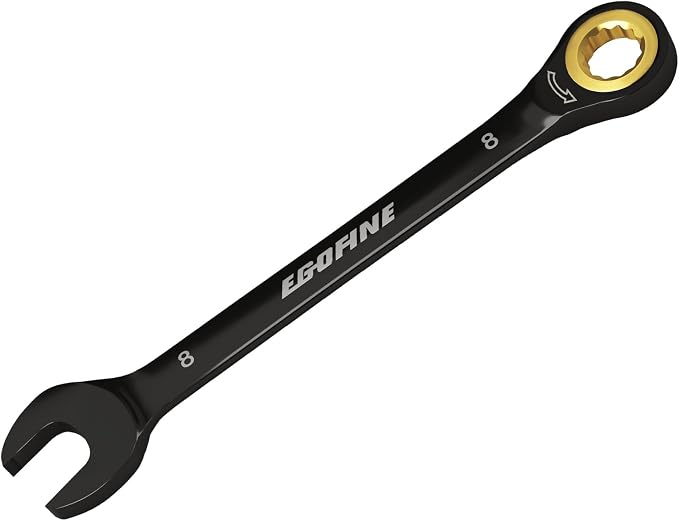 Egofine 8mm Ratchet Wrench, 8mm Wrench Ratcheting Combination Wrenches Metric, Industrial Grade Gear Spanner with 12 Point Box End, 72-Teeth Ratchet Black Electrophoretic Coating,CR-V