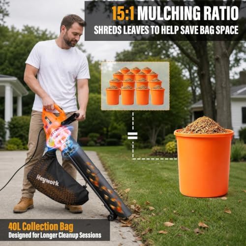 3-in-1 Leaf Vacuum Mulcher, 450 CFM Corded Blower