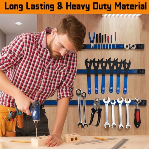 24" Magnetic Tool Holder Strip, 6 Pieces Blue Metal Tool Organizer Rack with Stainless Steel Surface, Magnet Bar for Garage Workshop, Easy To Install with Mounting Screws