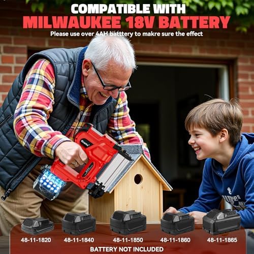 Ecarke 2" Electric Nail Gun Compatible with Milwaukee 18V Battery(Tool only),2 in 1 Cordless Brad Nailer Stapler with 1000 Nails,18 Gauge Nail Gun Battery Powered,2 Firing Modes for Trim Wood DIY