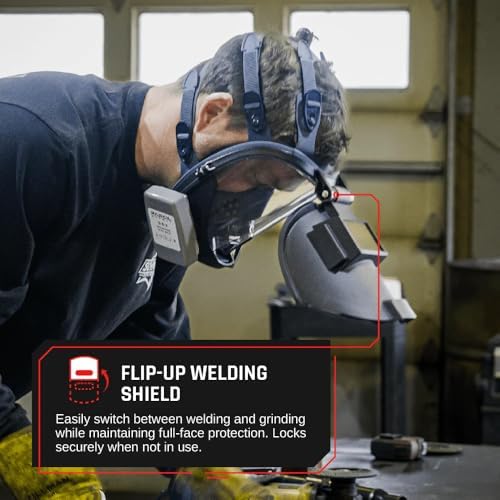 WF-100 Full-Face Welding Respirator – 2 x 4.25" Shade 9 Lens for Welding, Dual P3 Cartridges, Flip-Up Helmet, Compatible with 3M & Honeywell