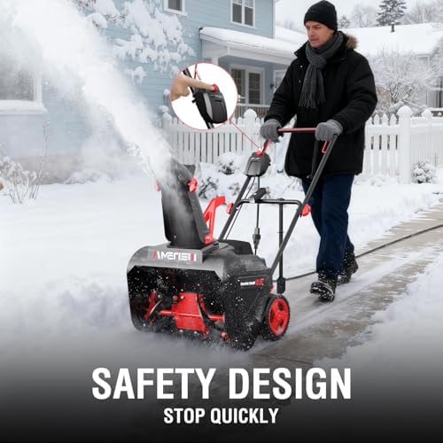 21-Inch Electric Snow Blower, 15-Amp, with LED Light for Patios Deck Yard Driveway(AM7521)