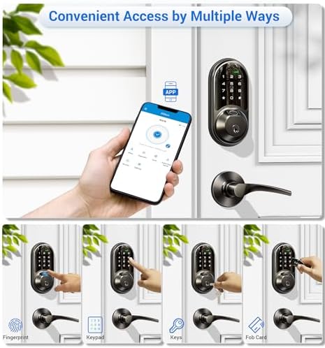 Veise RZ07B Fingerprint Smart Lock with 2 Lever Handle Set, Matte Black