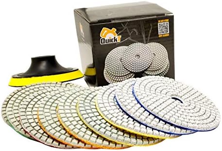 QuickT PPW701E Stone Concrete Marble Quartz Granite 4 Inch Diamond Wet Sanding Polishing Polisher Pads Kit Tools for Wet Grinder Polisher, Includes Countertop Polish DIY Guide & Video