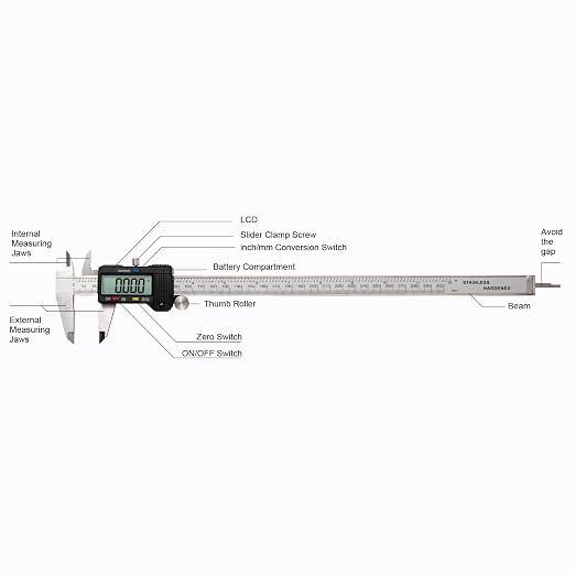 Digital Caliper 0-12" Measuring Tool with Metal Ruler, Micrometer Caliper with Auto-Off Feature, Interchangeable Between inches and millimeters for DIY/Household and 3D Printing, Black
