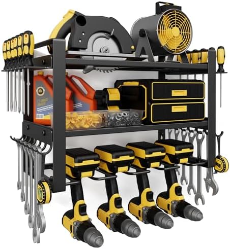 Power Tool Organizer Wall Mount, 150LBS Capacity, 3 Tier, 4 Drill Holders