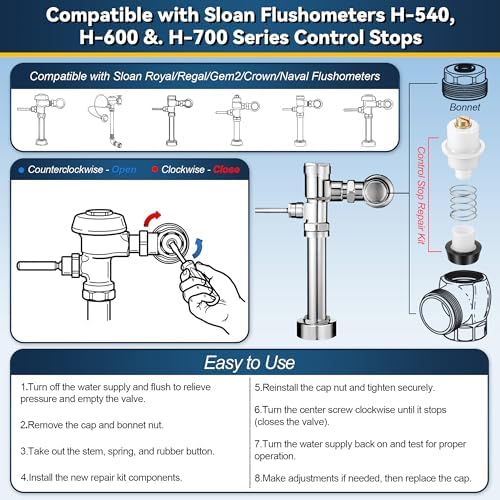 Screwdriver Control Stop Repair Kit, Compatible with Sloan, Replacement Parts Compatible with Sloan Flushometers H-540, H-600 & H-700 Series Control Stops(6 Pack,3/4")