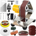 Mini Belt Sander Multifunctional Electric Belt Grinder 7 Adjustable Speed Electric Polishing Sharpener Machine 120-1000 Grit Small Electric Sander with Sanding Belt Polishing Pad