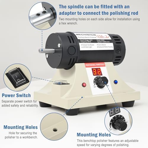 Jewelry Polisher, Adjustable Digital Display Bench Buffer, Dental Bench Polisher, Including Cotton Cloth Polishing Wheel, Abrasive Fiber Wheel, Grinding Wheel, Safety Glass, Polishing Paste, etc.