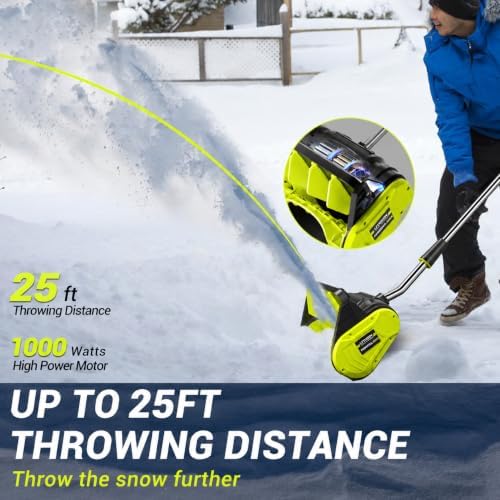 Litekon 40V Brushless Cordless Snow Shovel, 13-Inch Electric Snow Blower with 2X 4.0Ah Batteries, Battery-Powered Snow Removal with 16.5FT Throw Distance for Patio, Deck, Driveway，Green