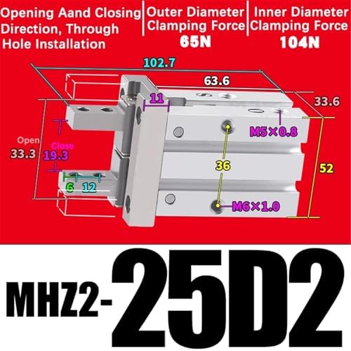 1pcs MHZ2-10/16/25/32/40D1/D2/D3 Pneumatic Finger Cylinder Parallel Gripper Side Thread Aluminium Clamps(MHZ2-25D2)