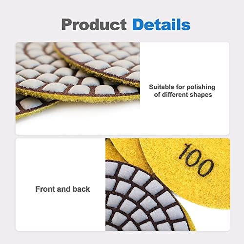 Dry Diamond Polishing Pads - 8pcs 4 inch #100 Sanding Pads Kit for Granite Marble Ceramic Used on Angle Grinder or Polisher
