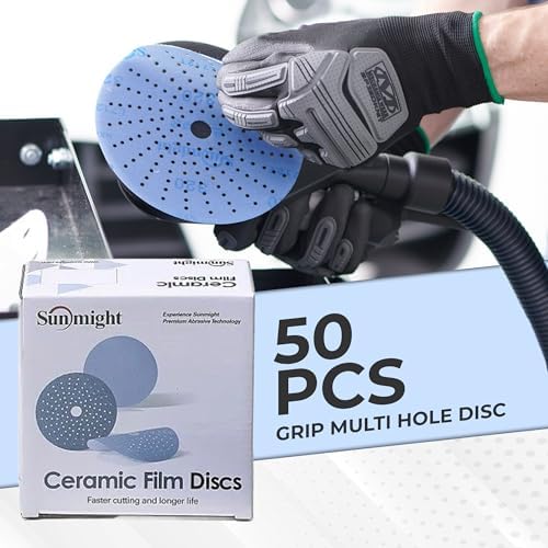 Sunmight Gold 3 Inch 180G Multi-Hole Sanding Discs Hook and Loop – Premium Sandpaper Pads for Orbital Sander, Wood, Metal, Auto Body, Paint, Plastic, Dry or Wet Use, Woodworking & Polishing – 50 Discs