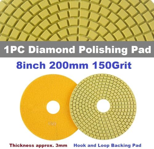 Diamond Polishing Pad, 8 inch 200 mm 150 Grit Sanding Discs for Grinder & Polisher, Hook and Loop Backing Pad for Grinding Buffing Granite Marble Concrete Stone (1 Piece)