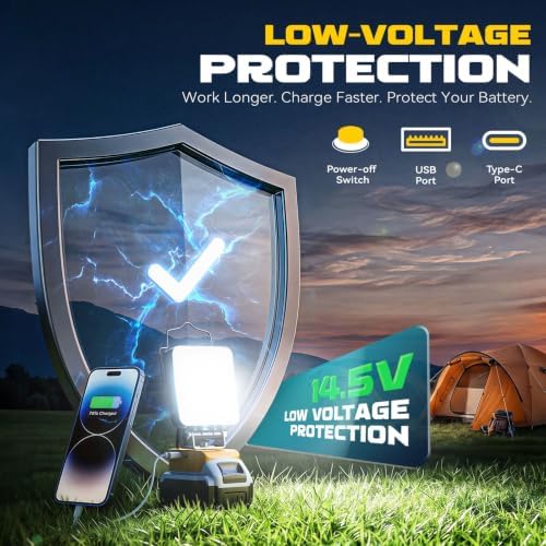 MtiolHig Cordless LED Work Light Compatible with Dewalt 20v Battery, 112W 11200Lumens Underhood Work Light Tool Gifts for Men, with USB & Type-C Charging Port Emergency for Workshop(Tool Only)