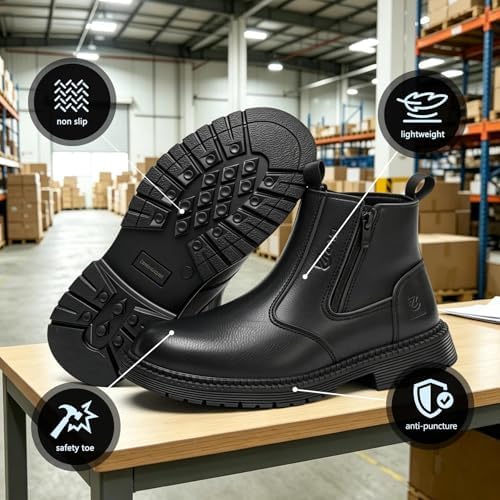 Steel Toe Boots for Men & Women,Slip On Work Boots for Construction