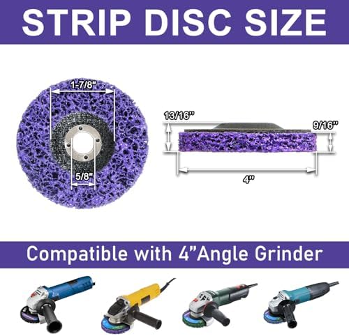 Paint Stripping Discs 12-Pack, 4" Purple Angle Grinder Disc for Paint, Rust, and Adhesive Removal, Strip Disc for Metal and Wood